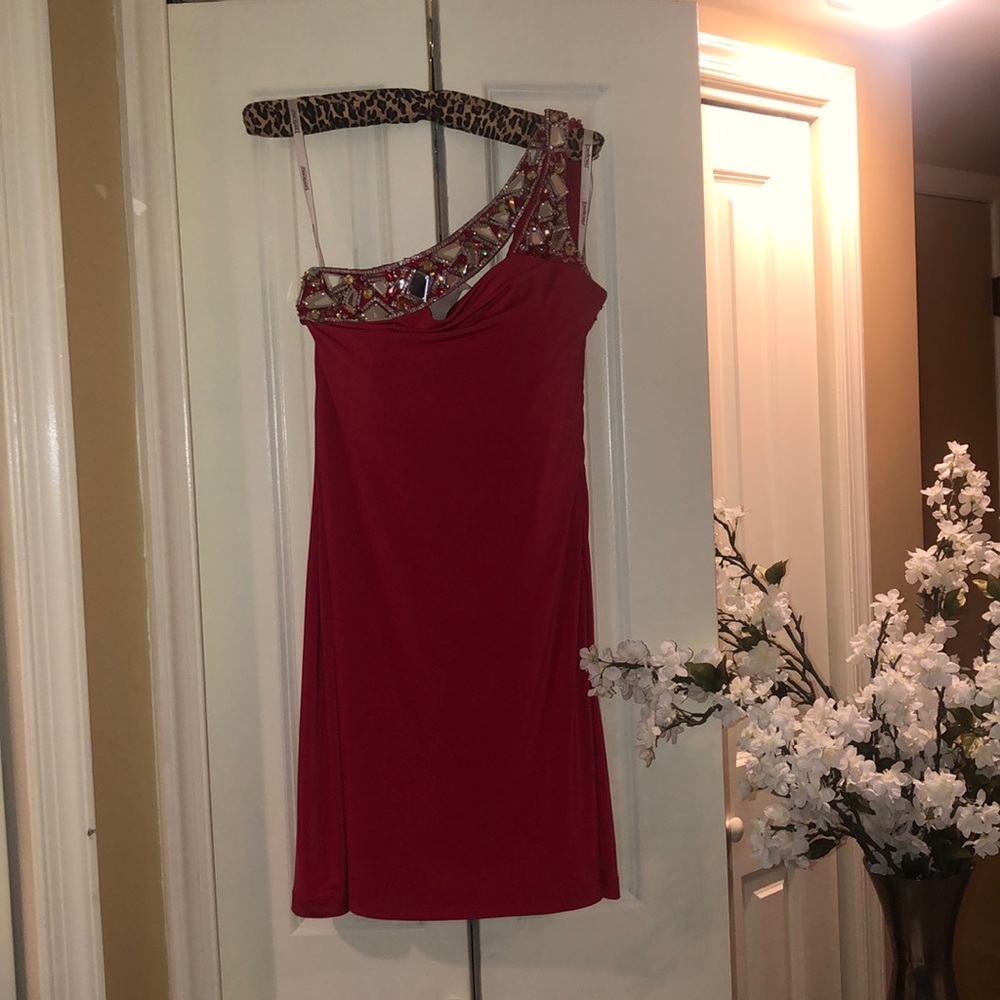 Red Asymmetrical Tony Bowls Cocktail Dress